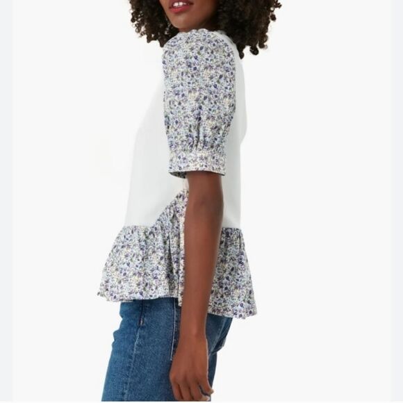 Hyacinth House Womens Cottagecore Romantic Puff Sleeve Peplum Top XS Floral - Picture 2 of 9